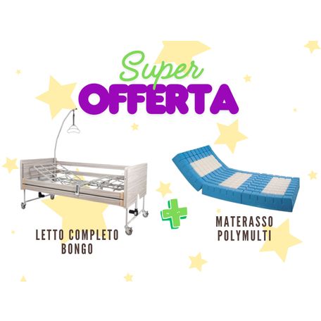 KIT LETTO ELETTRICO IN LEGNO BONGO E MATERASSO ANTIDECUBITO ESPANSO COMPOSITO POLYMULTY
